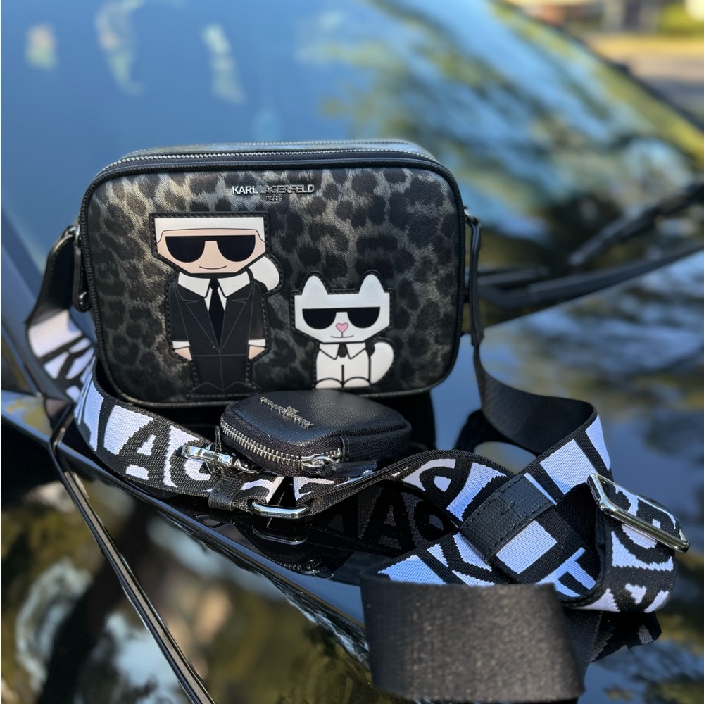 Karl Lagerfeld Black and White Graphic Belt Bag - Picture 8 of 11